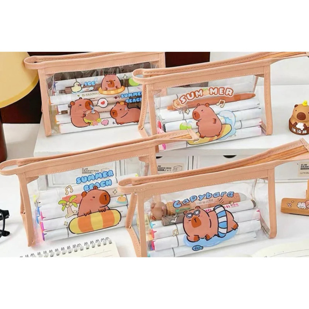 Пенал-косметичка (210*120) ПВХ  "Капибара" прозрачный, ассорти