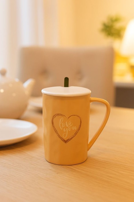 Кружка керамическая 400мл "Love u" желтая