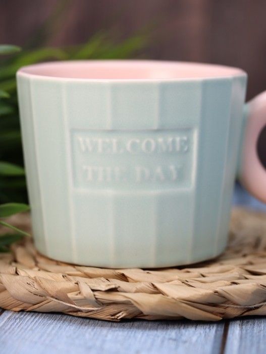 Кружка керамическая 320мл "Welcome the day" зеленая
