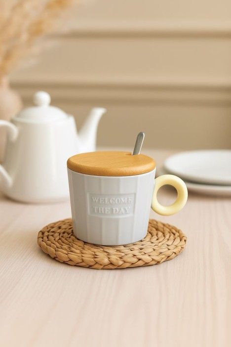 Кружка керамическая 320мл "Welcome the day" синяя