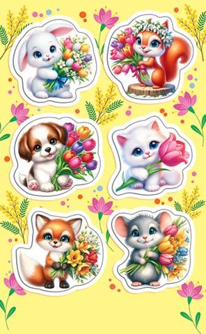 Наклейки детские 15*9см  "Котики/собачки"