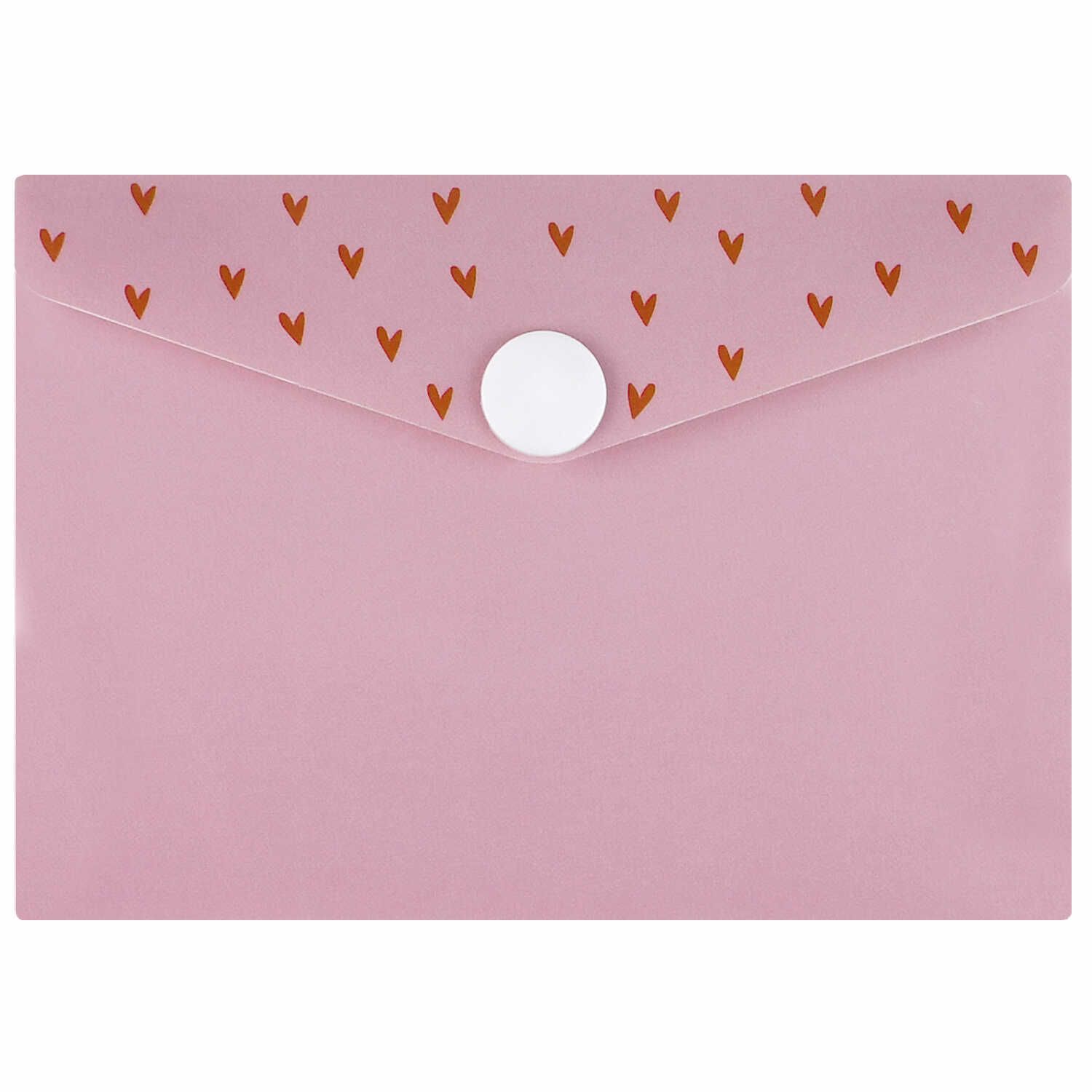 Конверт на кнопке  с рисунком 105*74мм "Сердечки на розовом"