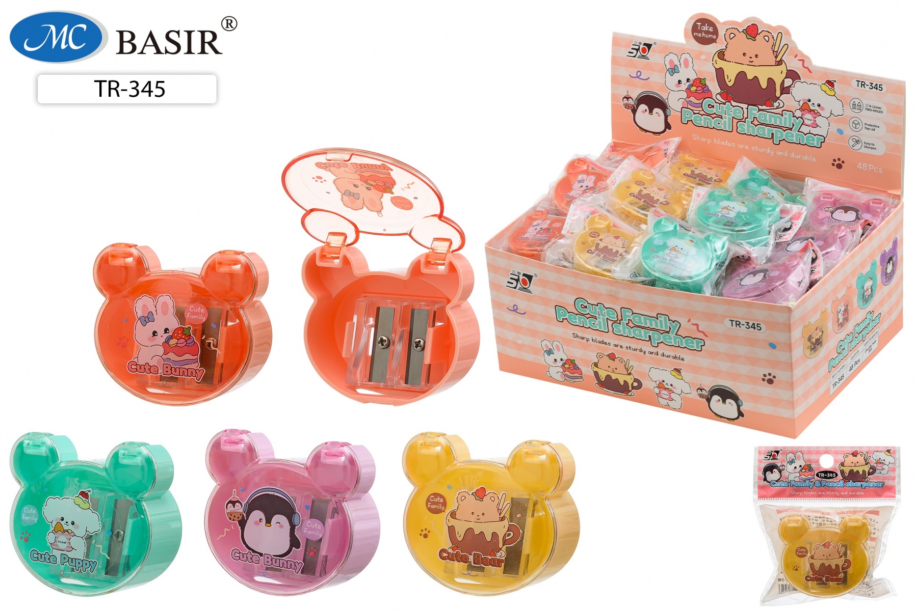 Точилка пласт. с контейнером 2 отв. "Мишка" 5*4,5см