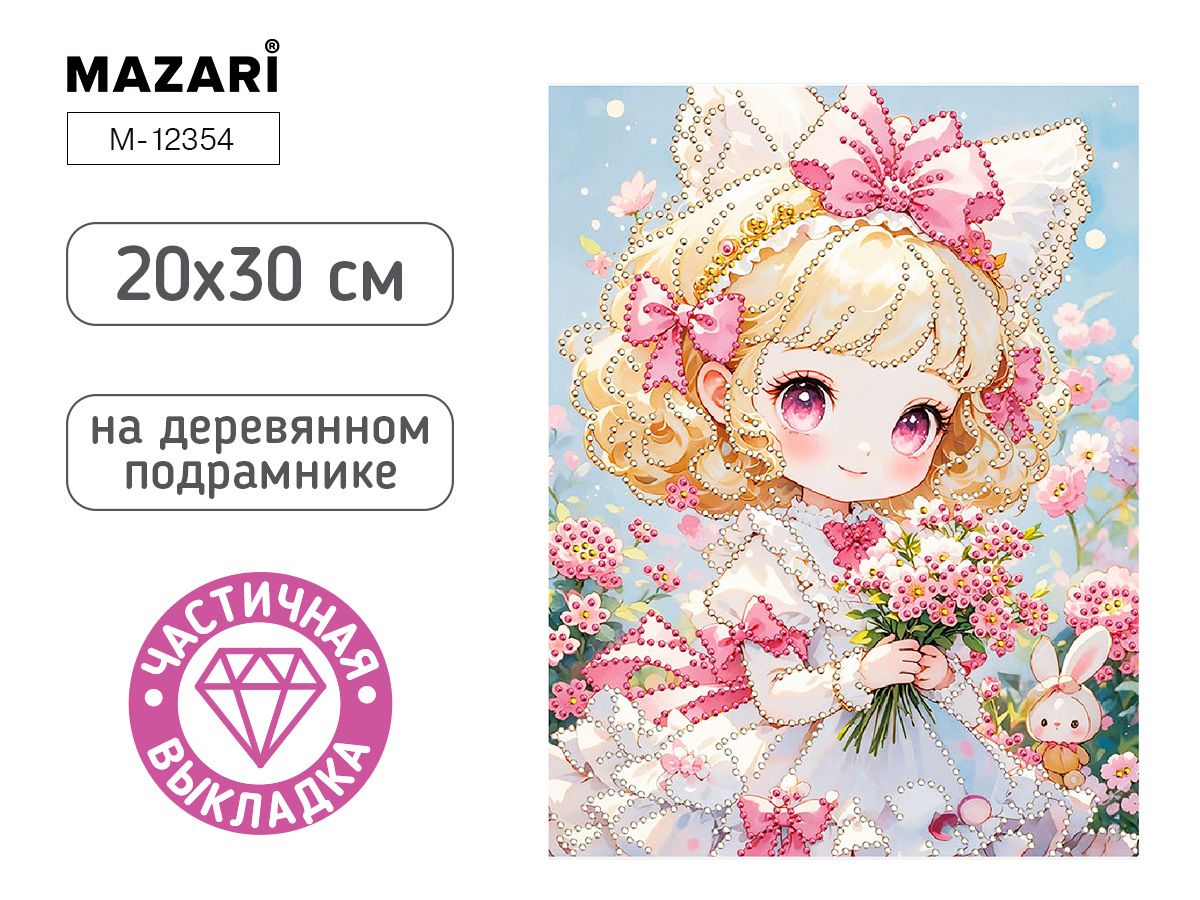 Мозаика алмазная по номерам на холсте 20*30см "Девочка" с подрамником (частичная выкладка)