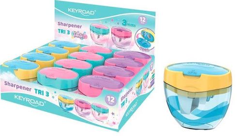 Точилка пласт. с контейнером  3 отв. KEYROAD TRI 3 Pastel отверстия 8, 11 и 16мм