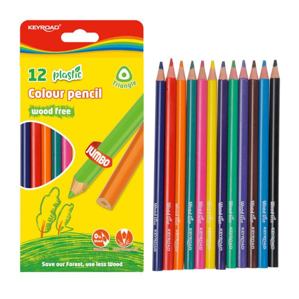 Карандаши цвет. 12цв KEYROAD Jumbo трехгранные утолщенные, пластиковые