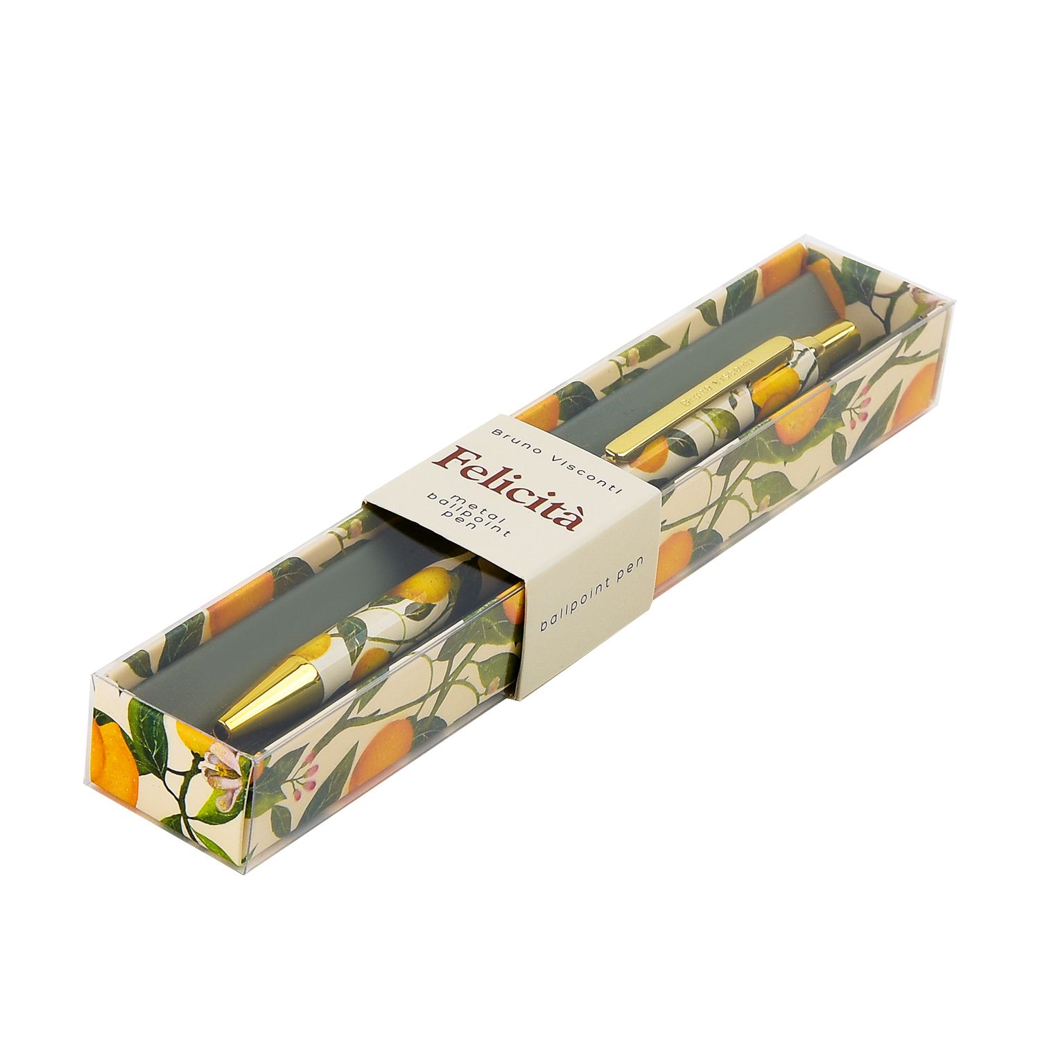 Ручка автомат. в футляре "Flora. Paradise. Lemons" шарик., 0,7мм, металл., синие чернила