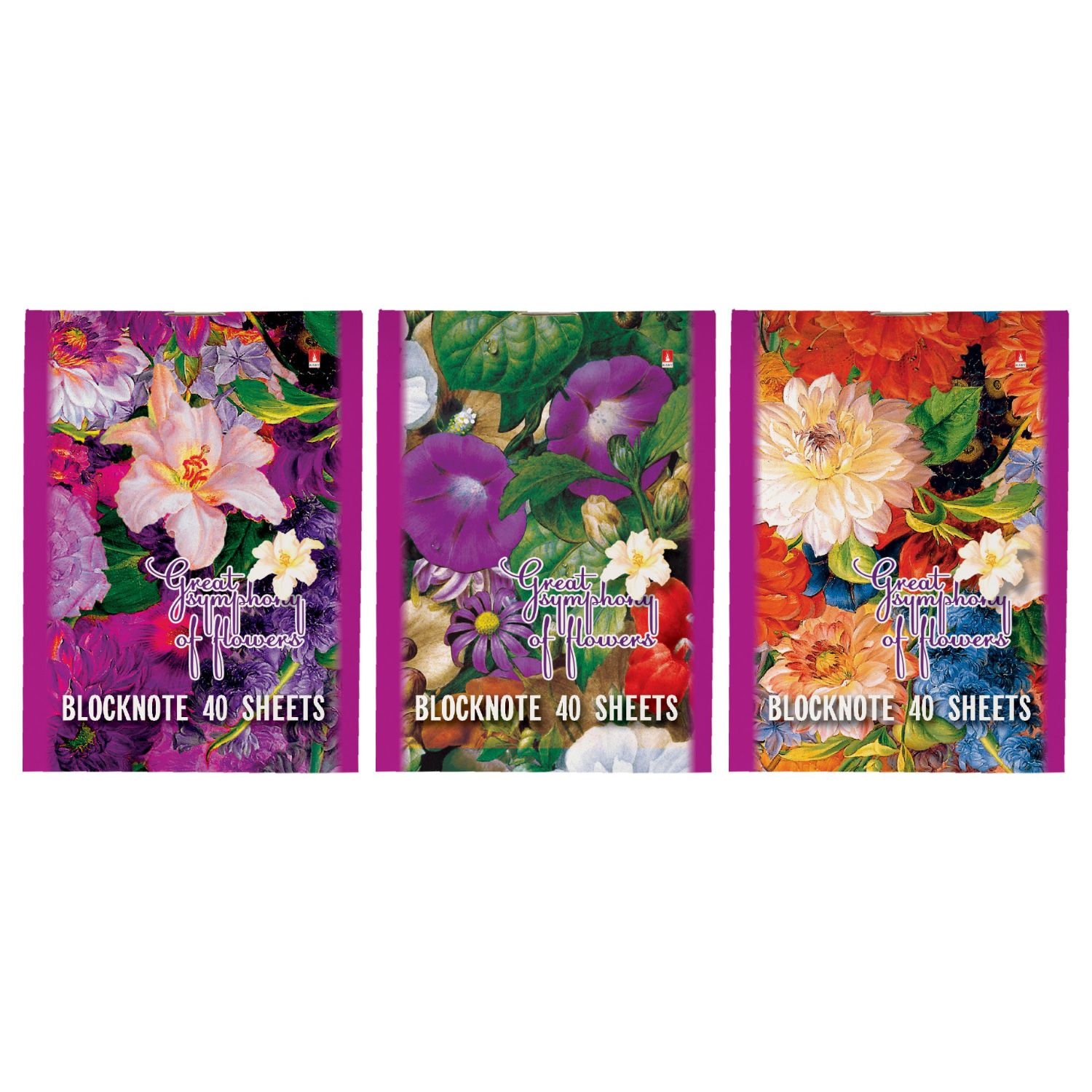 Блокнот А7  40л скоба "Цветы" клетка, ассорти