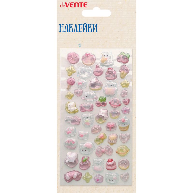 Наклейки эпоксидные объемные  9*17,4см  "Котики и лакомства" 3D, в том числе д/телефона