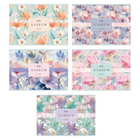 Альбом А4 32л скоба "Flora" софт-тач, пл. 100 гр/м, 5диз.в блоке