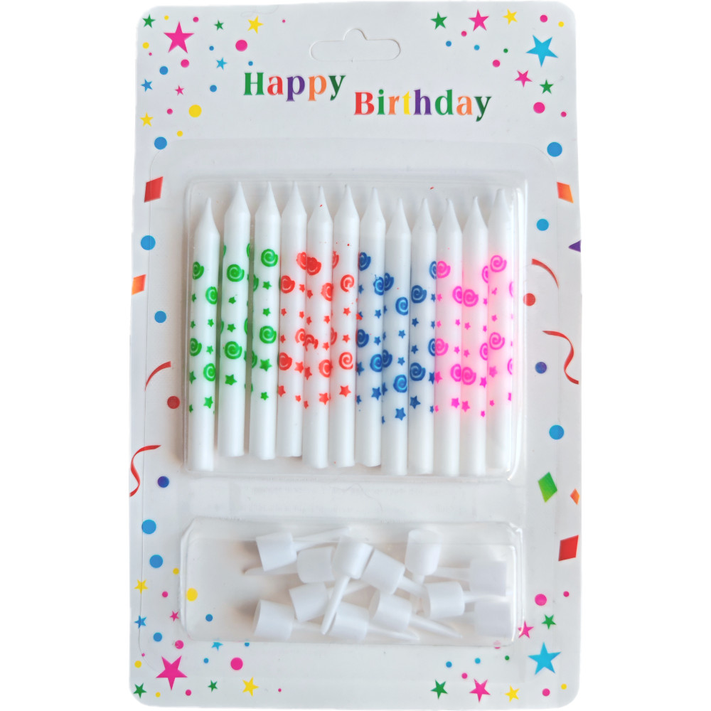 Свечи для торта с держателями "Ассорти" 6см, 12 шт.,ассорти
