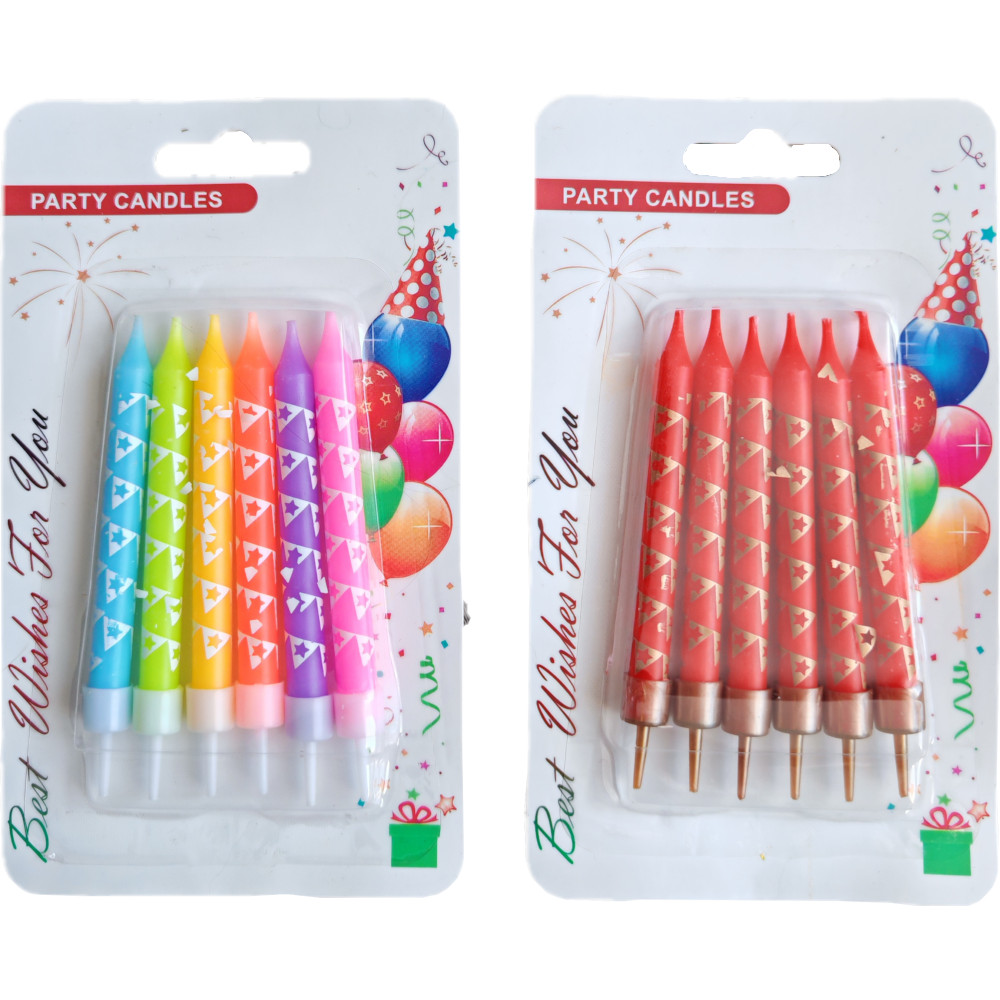 Свечи для торта "Праздник" 8см, 6 шт, ассорти