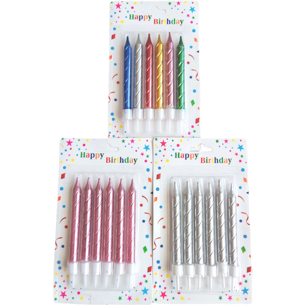 Свечи для торта "Витые" металлик 8см, 6 шт., ассорти