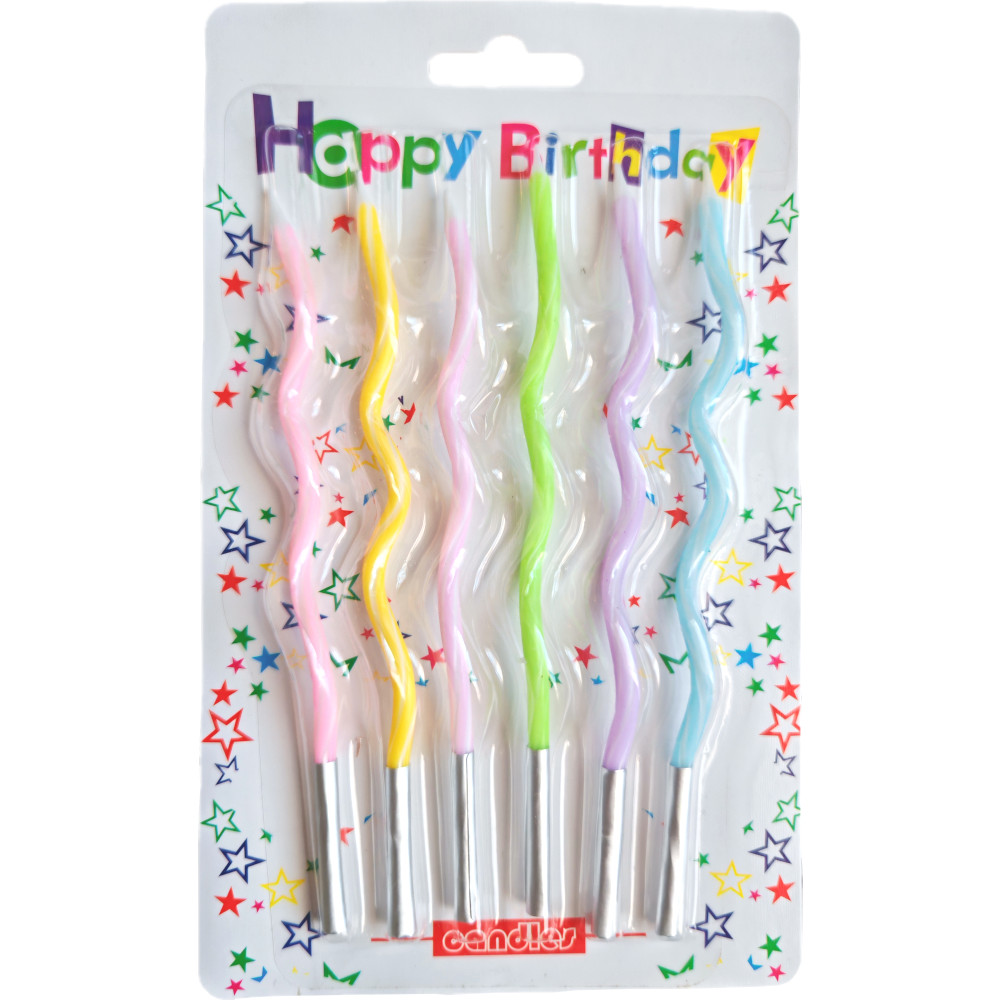 Свечи для торта "Волны" пастель 14см, 6 шт