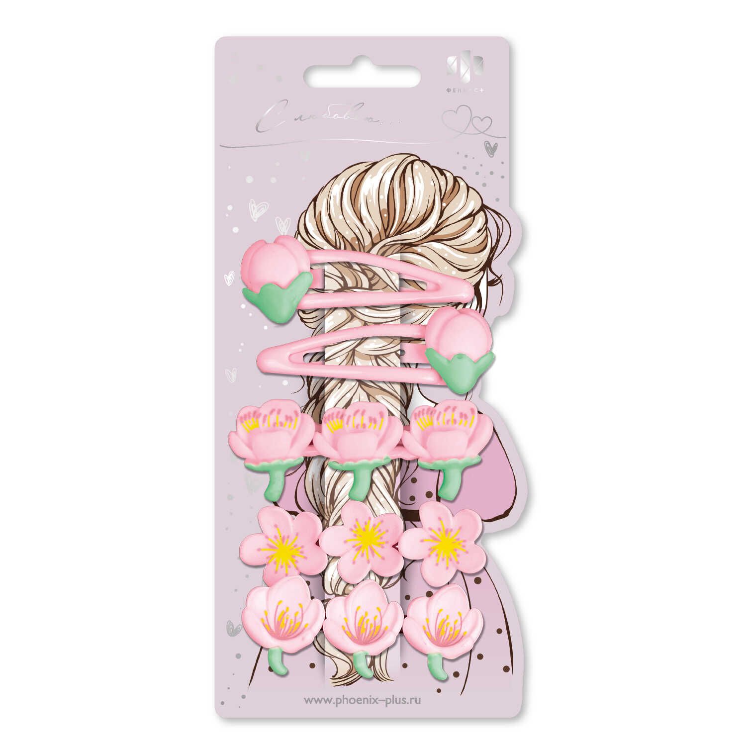 Набор заколок для волос "Феникс+. Цветочки" 5шт., 6,8см