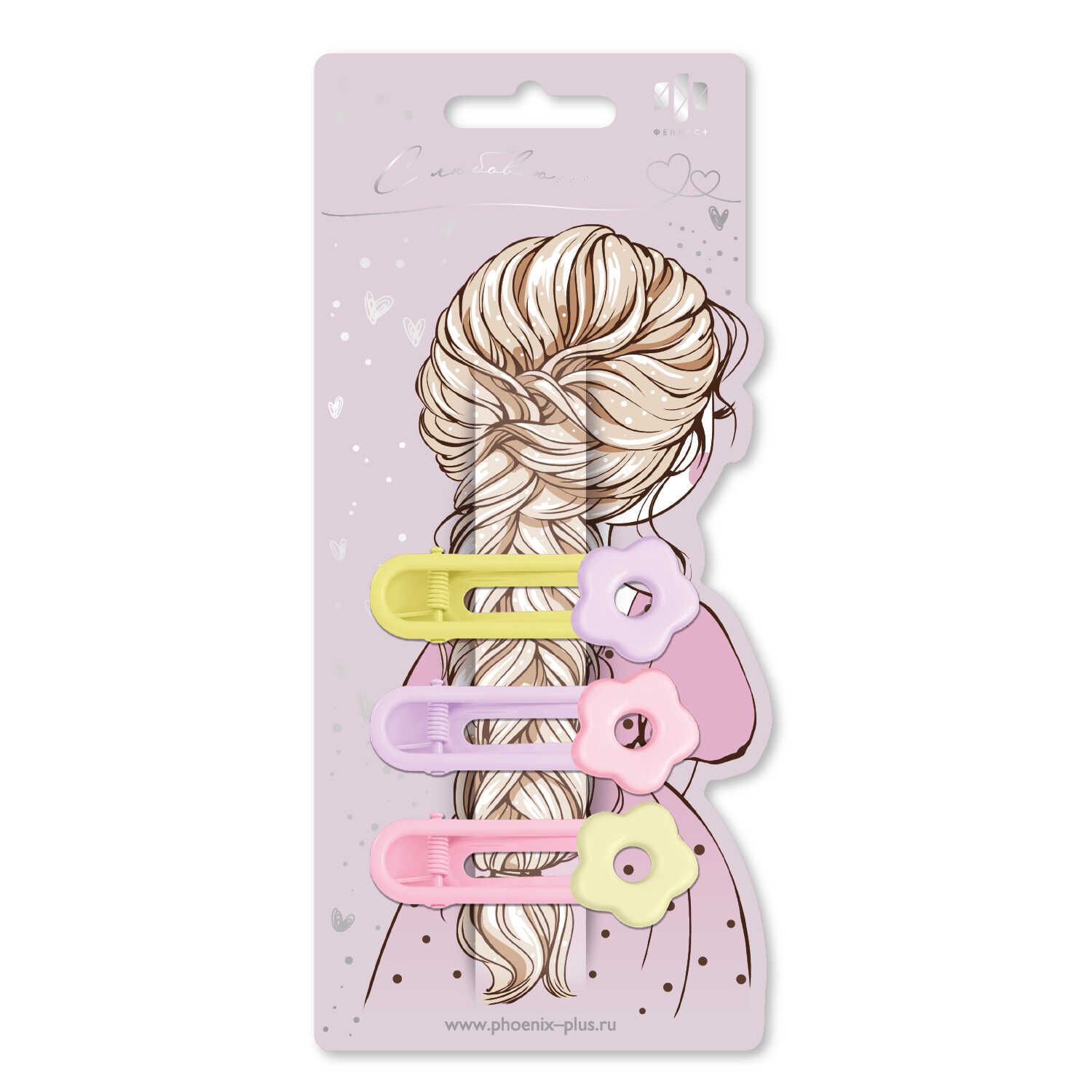 Набор заколок для волос "Феникс+. Цветочки" 3шт., 6,2см