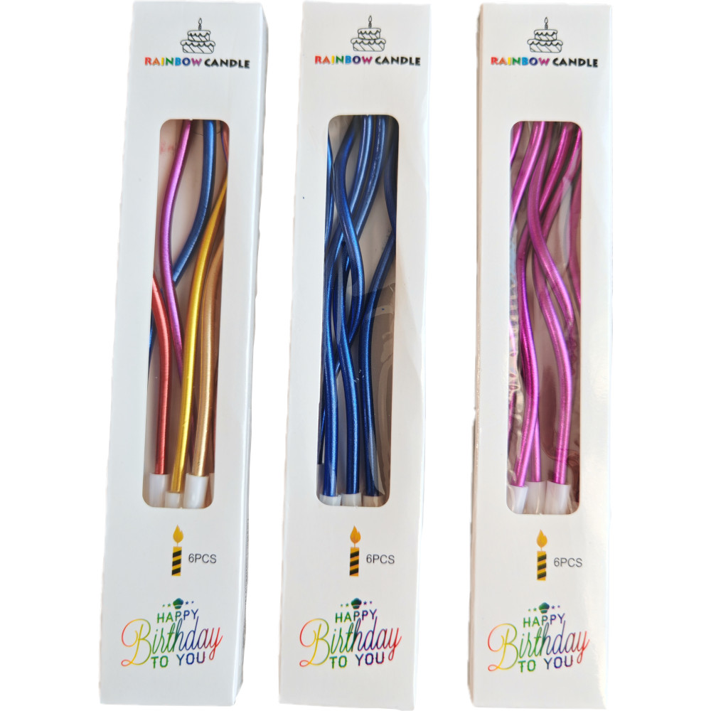Свечи для торта "Волны" металлик 13см, 6 шт, ассорти