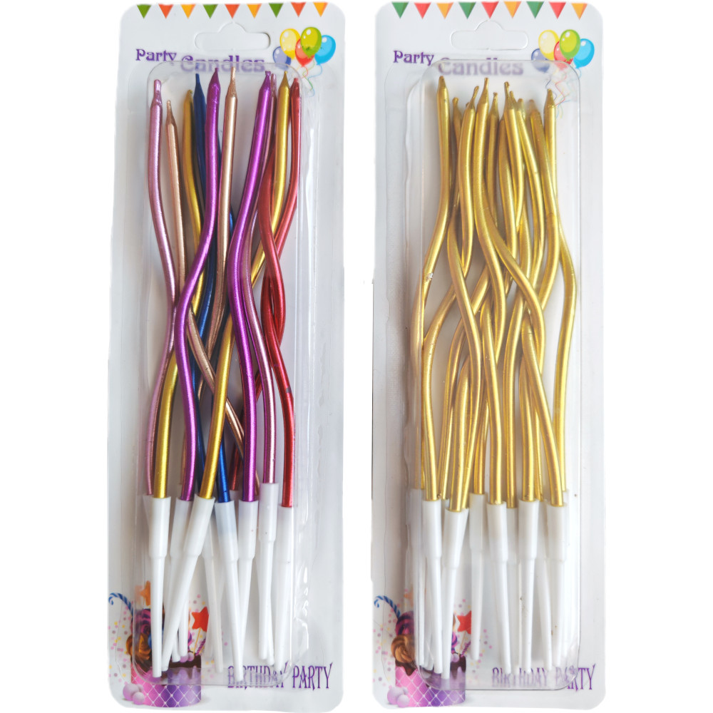 Свечи для торта с держателями "Волна. Металлик" 13см, 12 шт, ассорти