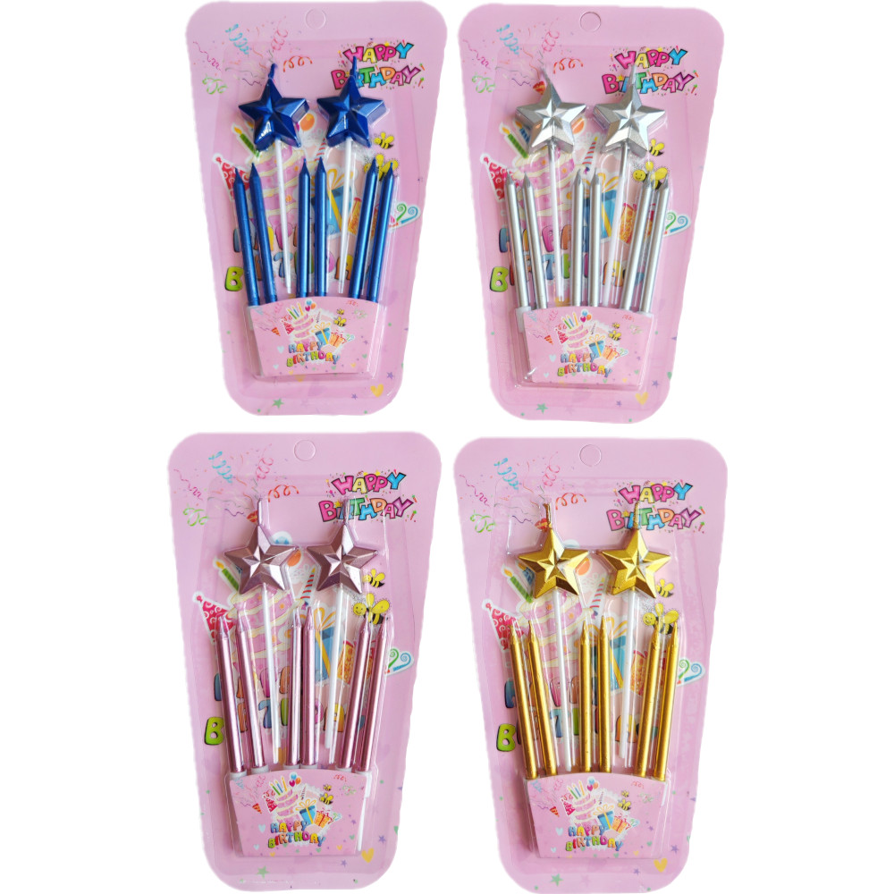 Свечи для торта "Звезды" 8см, 8 шт., ассорти