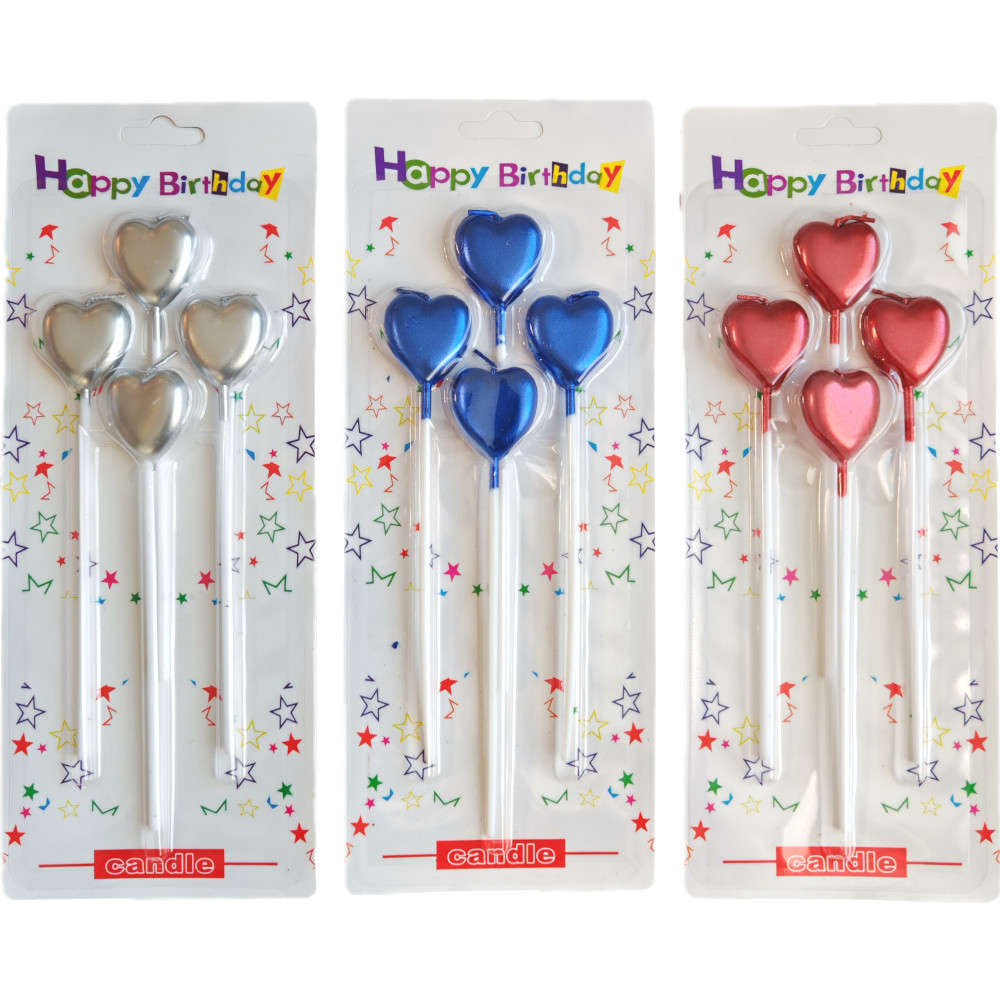 Свечи для торта "Сердечки" металлик 2,5см, 4 шт., 2,5 см, ассорти