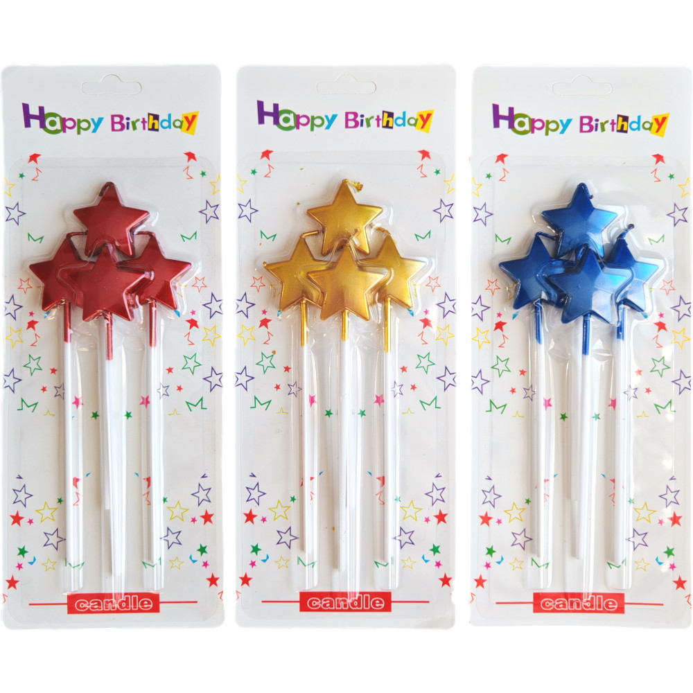 Свечи для торта "Звезды" металлик 3см, 4 шт