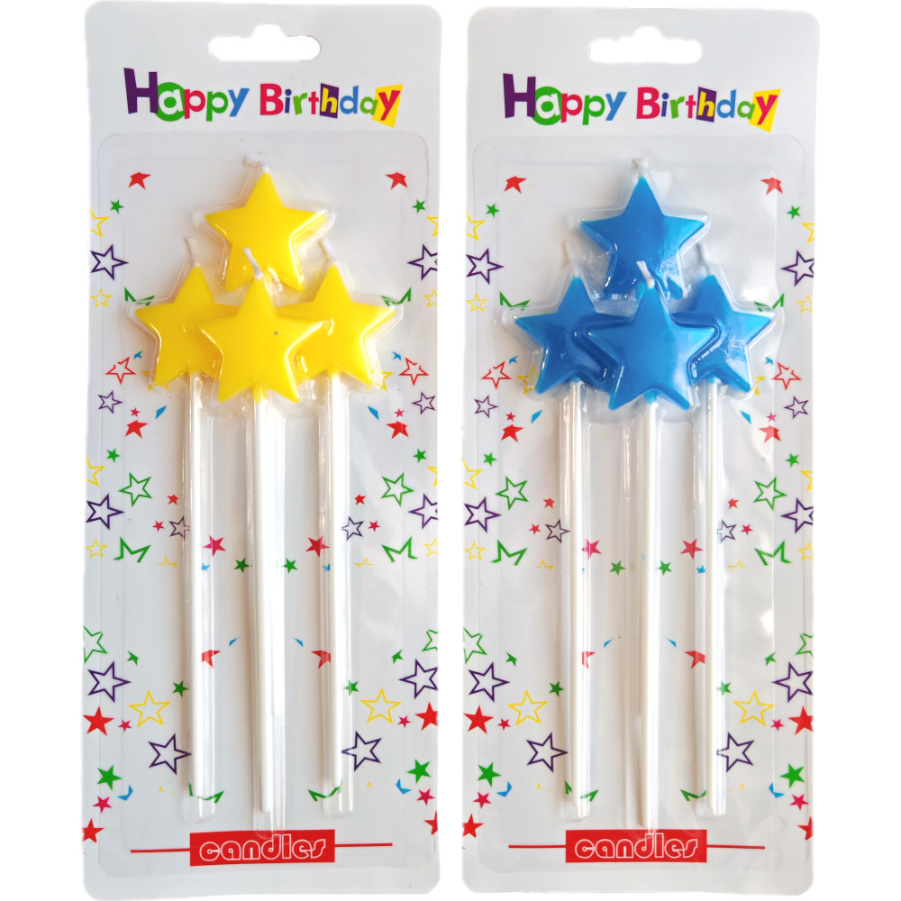 Свечи для торта "Звезды" 3,5см, 4 шт., ассорти