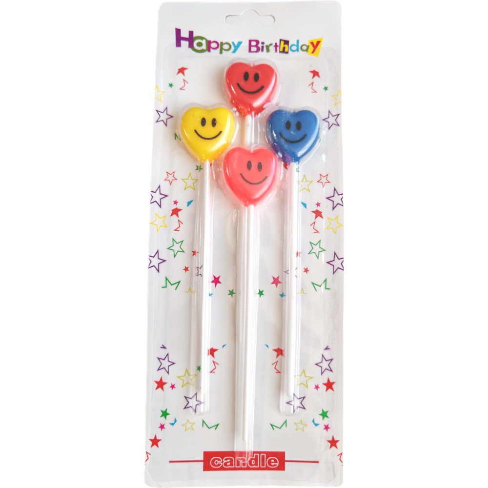 Свечи для торта "Сердечки с улыбкой" 3,5см, 4 шт
