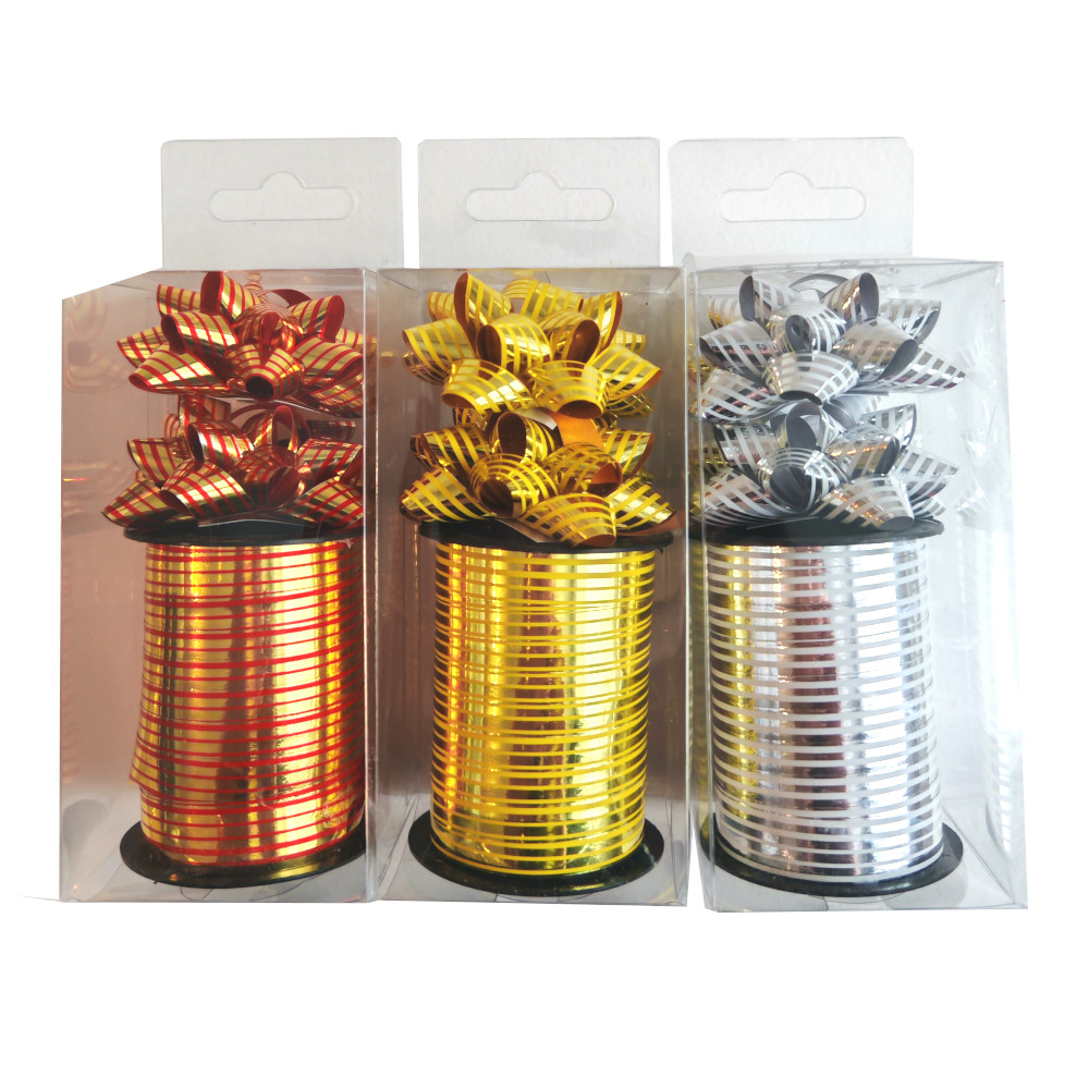 Набор лент и бантов 3 шт "Полоска" 5,8 см, 10мм*10м, металлик, ассорти