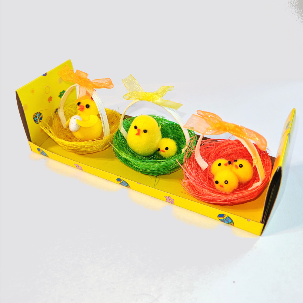 Декор пасхальный "Цыплята в корзине" 3 шт. 6*6см