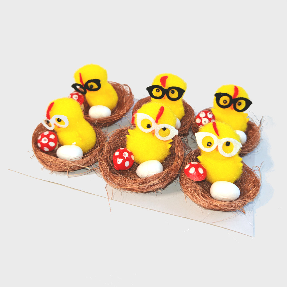 Набор декора пасхального "Цыплята в гнезде" 6 шт. 5*5см