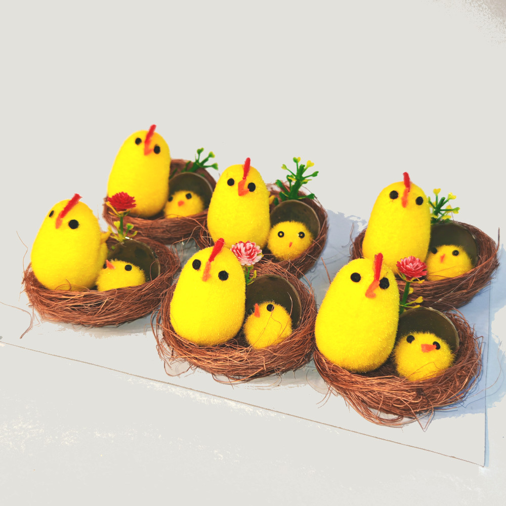 Набор декора пасхального "Цыплята в гнезде" 6 шт. 5*5см