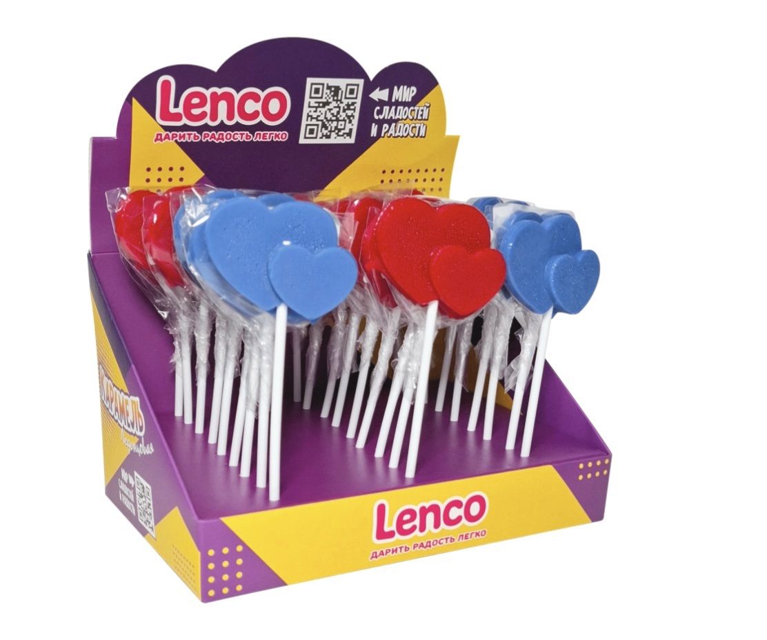 Карамельный  "Леденец "Сердце 3Д" 17 гр. ,/уп.27 шт./ клубника/мята