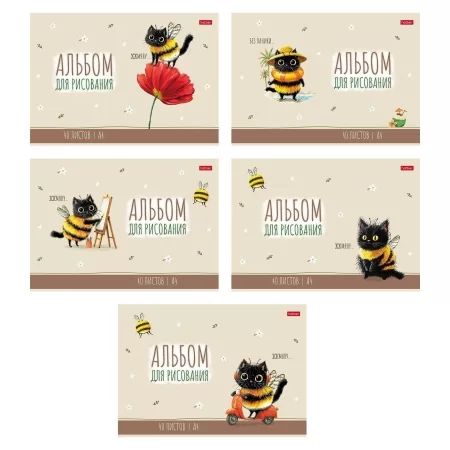 Альбом А4 40л скоба "ЖЖ-МЯУ" пл. 100 гр/м, 5диз.в блоке