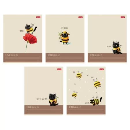 Тетрадь А5 48л кл. Hatber "ЖЖ-МЯУ" 5 диз.в блоке, тисн.