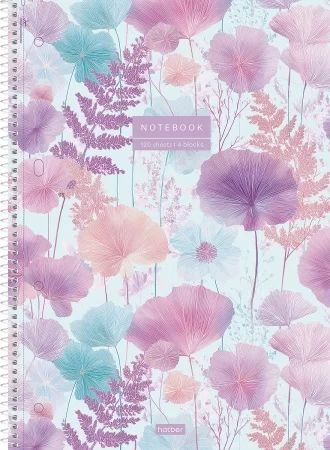 Тетрадь А4 120л кл. гребень Hatber "Парящие лепестки" софт-тач, многоуров.перф., 3цв. разделит.
