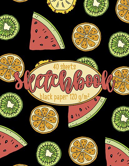 Скетчбук А6  40л., гребень, 120гр/м2 "Коктейль" черная бумага, софт-тач, выб.УФ-лак