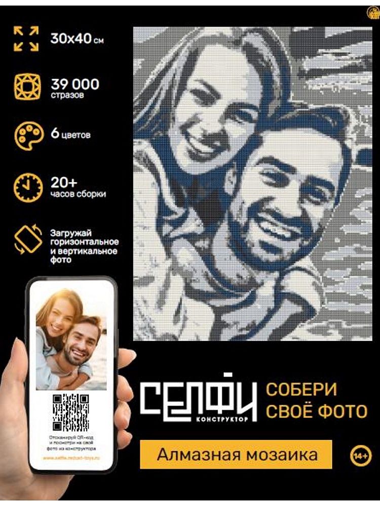 Мозаика алмазная по номерам на холсте 30*40см "СЕЛФИКОНСТРУКТОР" 6 цв, Класска