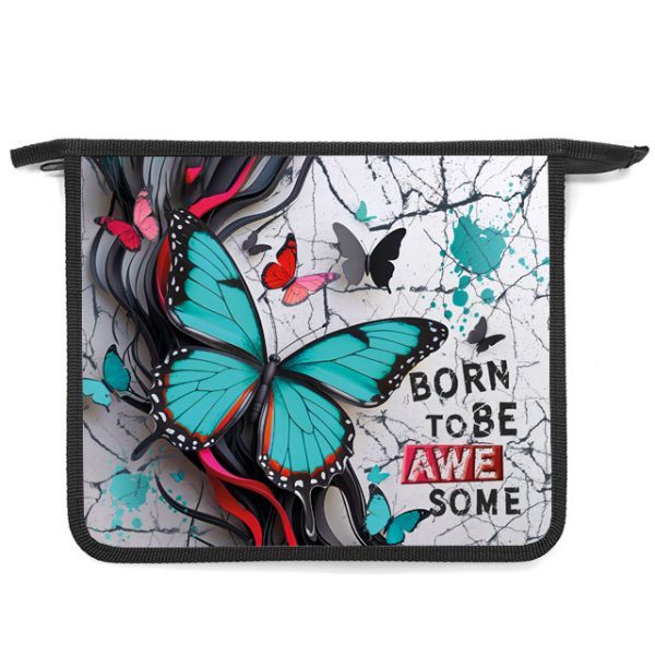 Папка д/тетрад. А5 (240*205*45) 1отд. молния сверху, пластик "Бабочка аквамарин" диз.с двух сторон