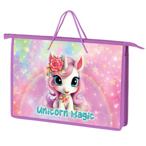 Папка А4 (340*245*45) с ручками, молния, пластик "Магия единорожки"