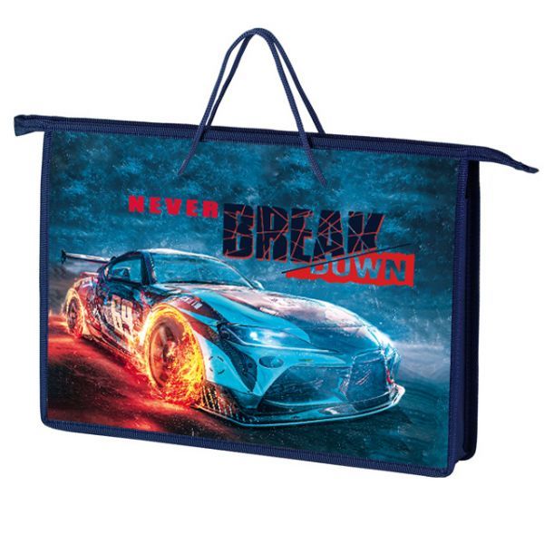 Папка А4 (340*245*45) с ручками, молния, пластик "Fire car"