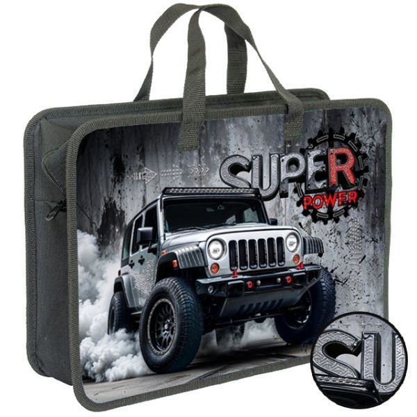 Папка А4 (335*300*130) с ручками молния, пластик "Стальной джип"