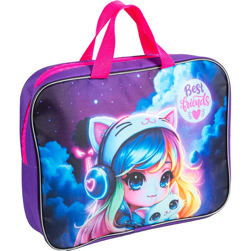 Папка А4 (350*270*70) с ручками, молния, ткань "Best Friends "