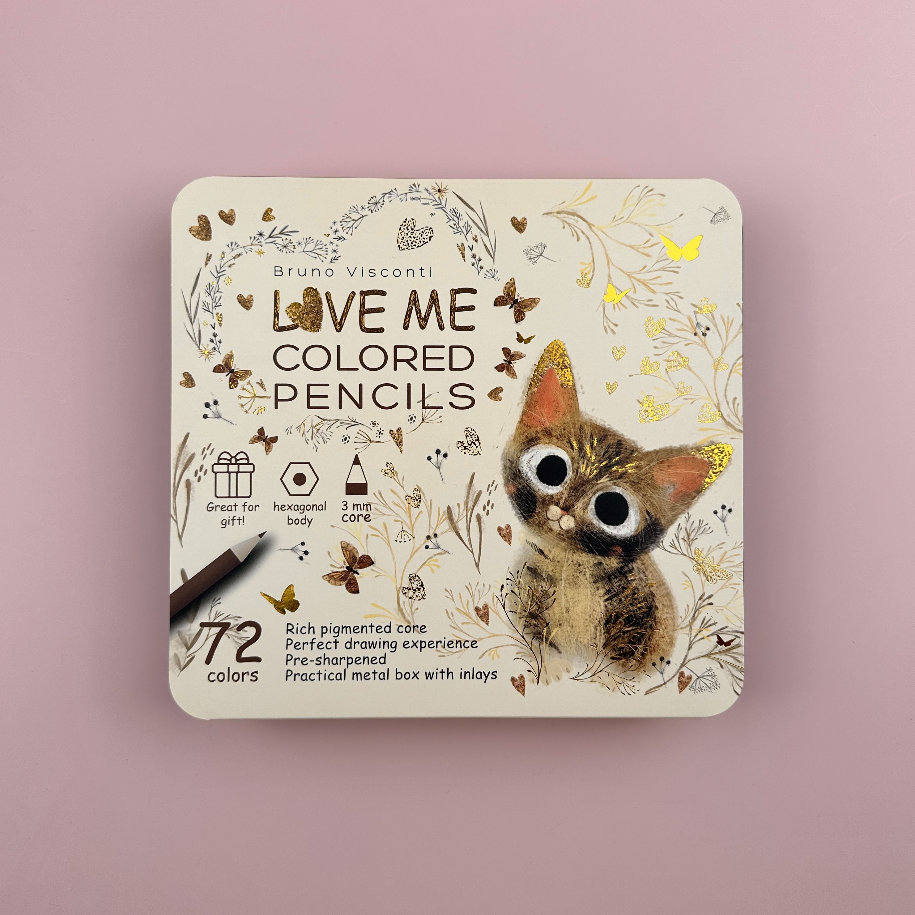 Карандаши цвет. 72цв BV "Love me. Милый котик" метал.коробка