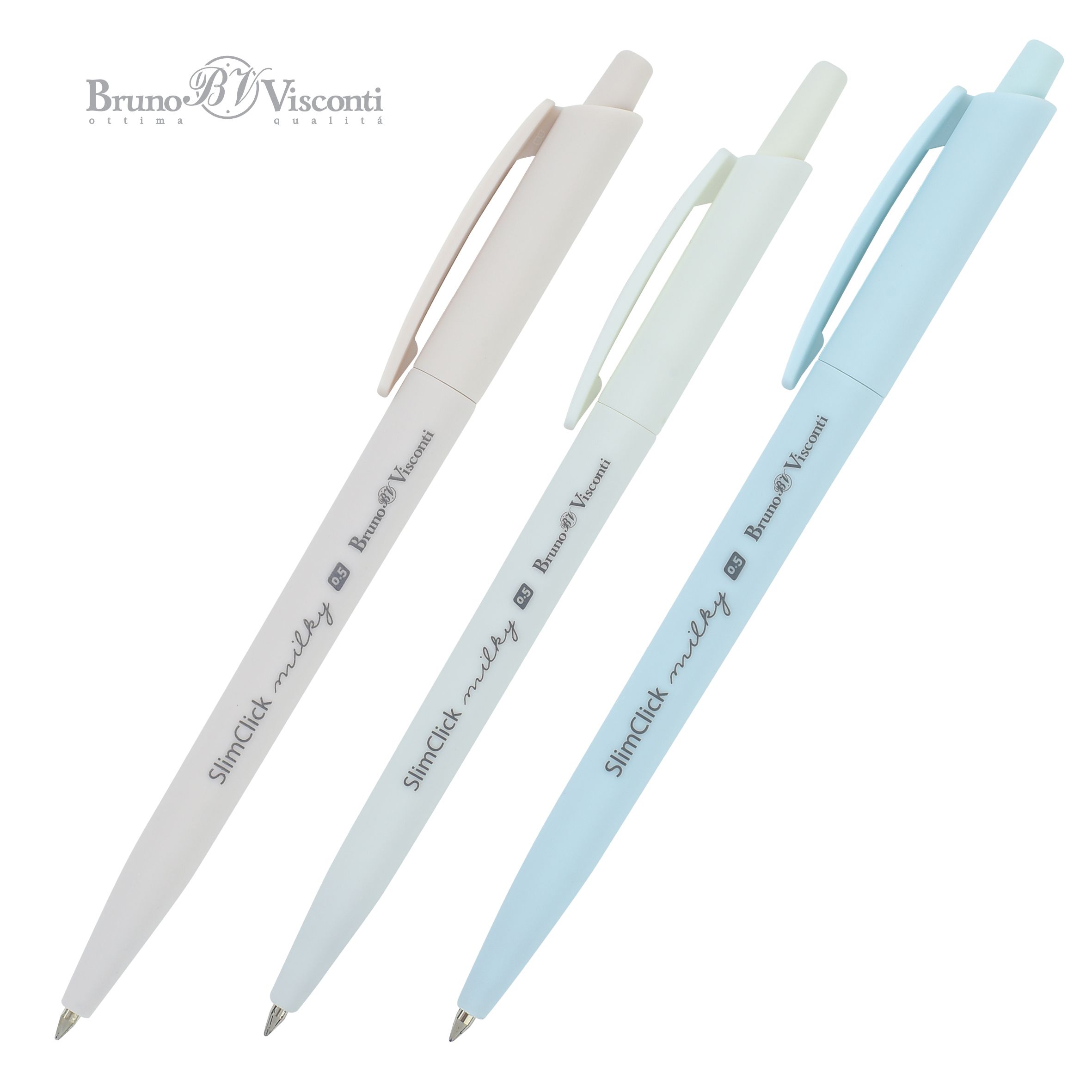 Ручка шар. BV автомат. "SlimClick. Milky" 0,5мм, синяя, 3 вида