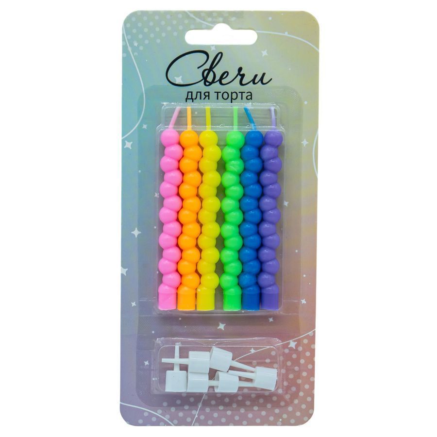 Свечи для торта с держателями "Пузыри Макаронс" 8,5см, 6шт