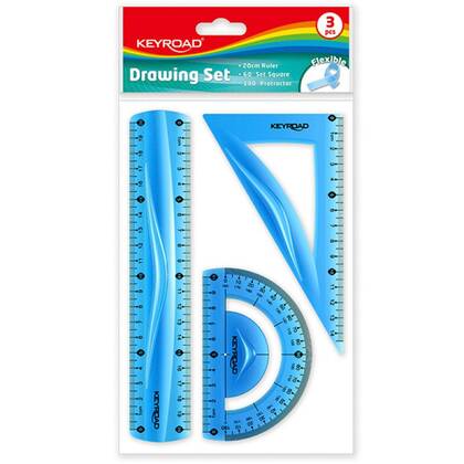 Набор геометрический KEYROAD (2треуг., 20см лин., трансп.), ассорти