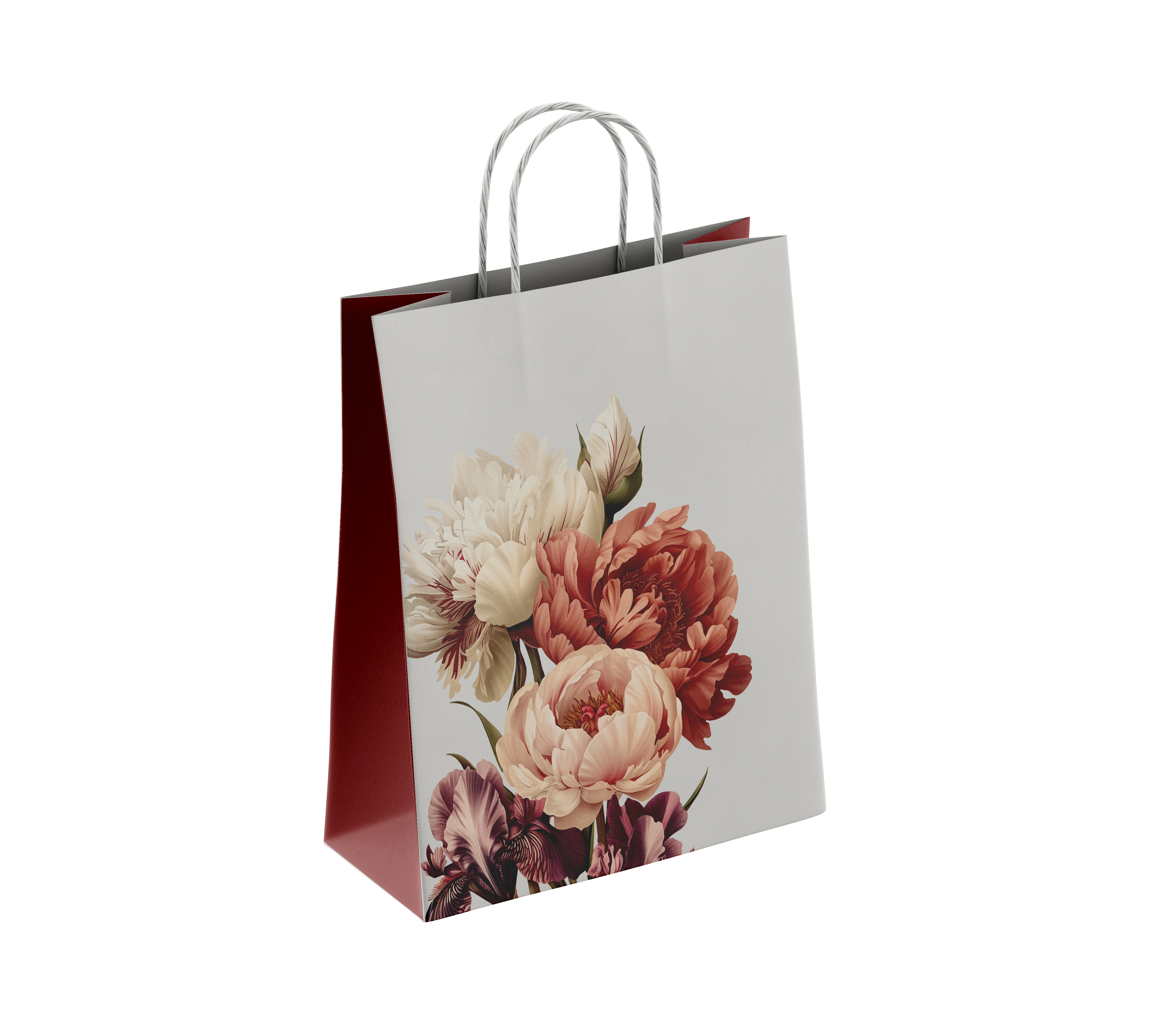 Пакет подар. бумажн. 45*35*15 см, 100 гр/м2  Пион букет, крученые ручки
