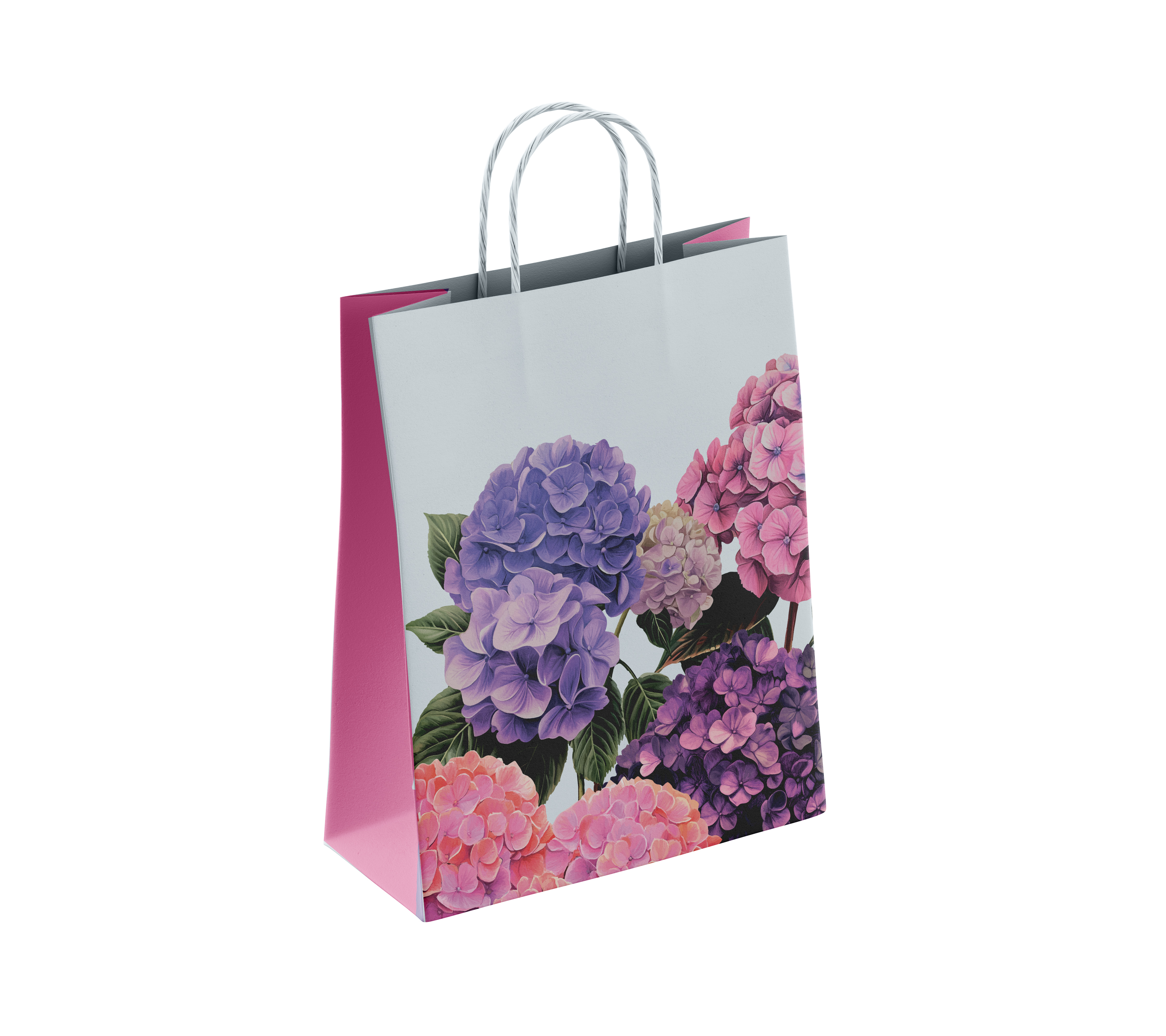 Пакет подар. бумажн. 35*26*15 см, 80 гр/м2  Флокс розовый, крученые ручки