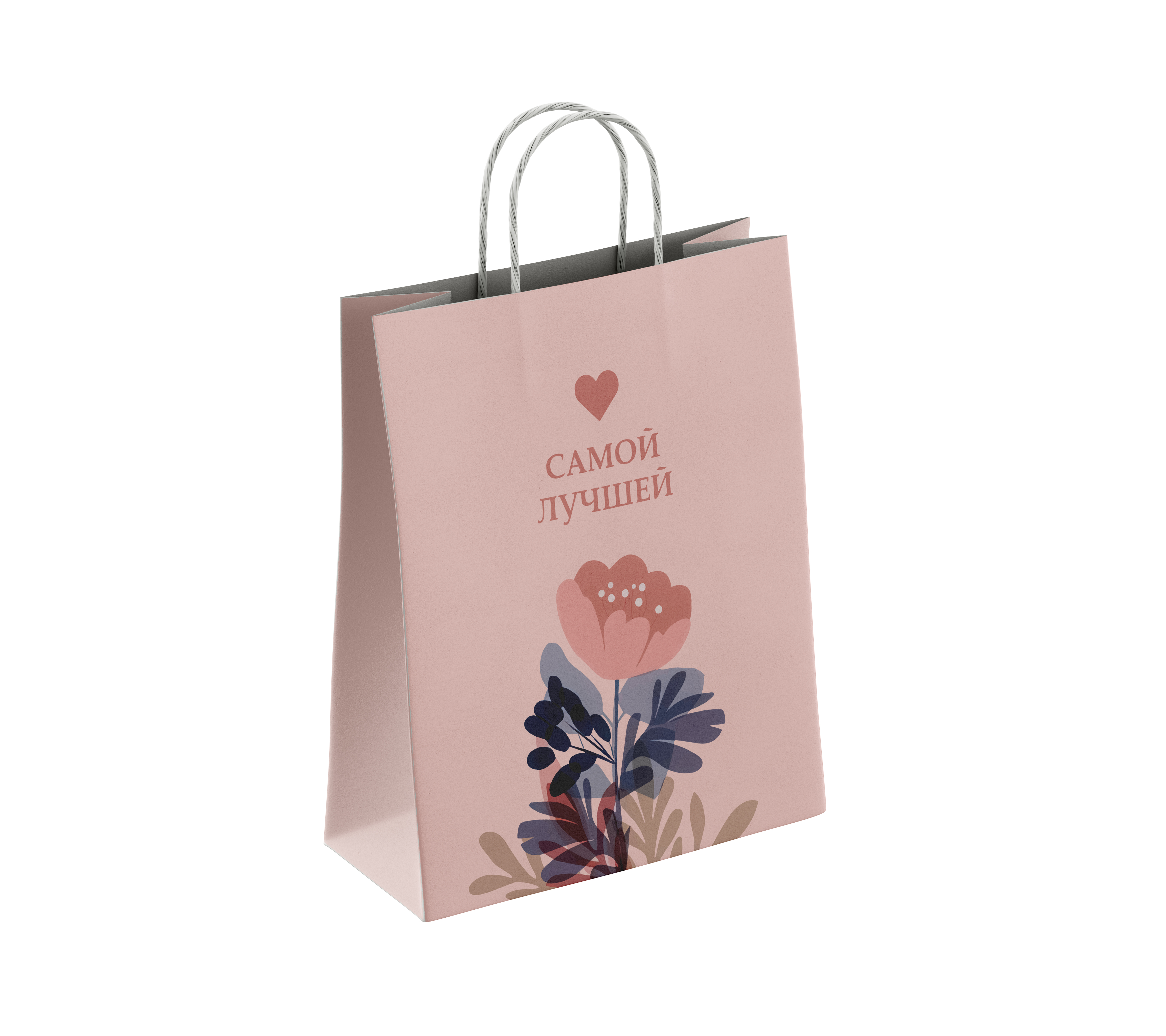 Пакет подар. бумажн. 25*22*12 см, 100 гр/м2  Самой лучшей, крученые ручки