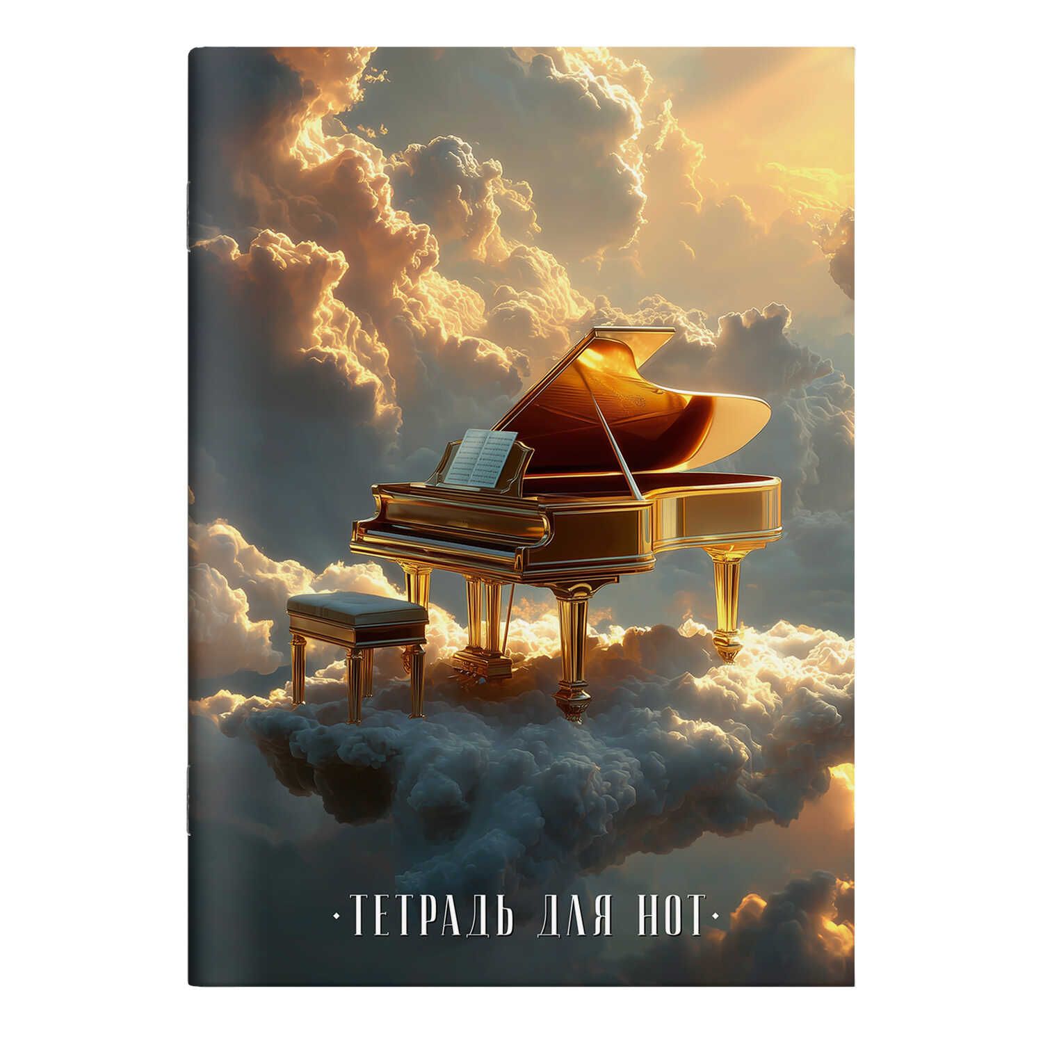 Тетрадь для нот А4  8л., вертик., скоба "Рояль в облаках"